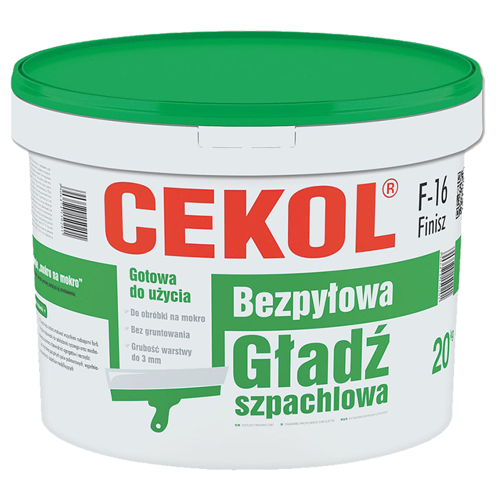Gotowa bezpyłowa gładź polimerowa Cekol F-16 20 kg